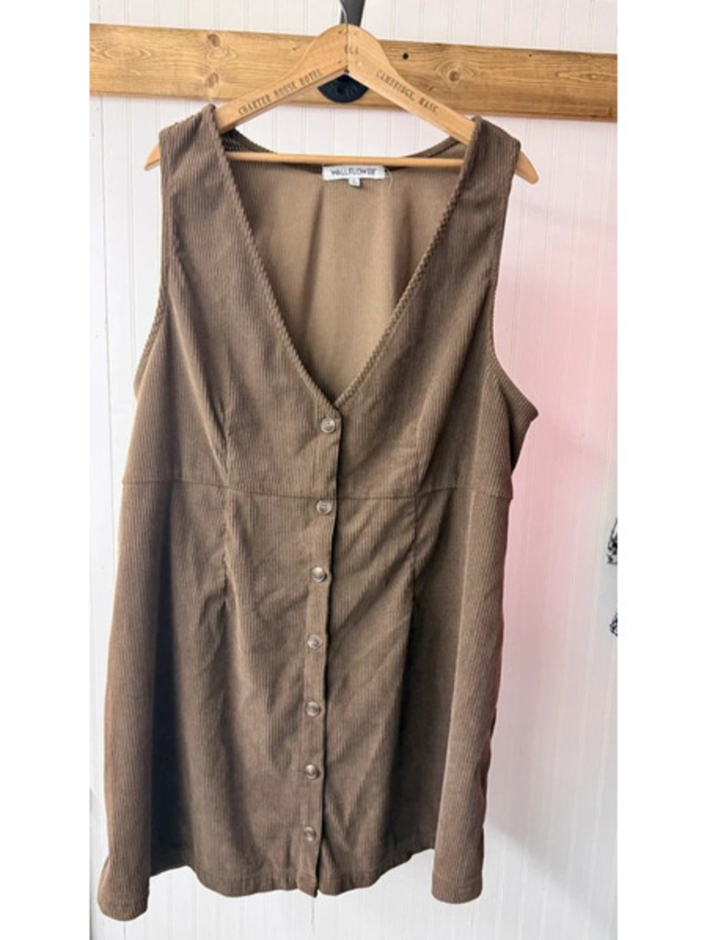 WallFlower brown corduroy button-front jumper dress 1xl chic retro vintage